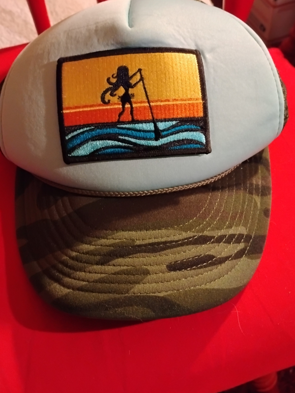 Light Blue & Camouflage Trucker Hat with Paddleboard Patch